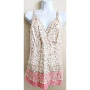 Cato Cream Pink Crisscross V Neck Sleeveless Top Medium Lightweight Lace Trim
